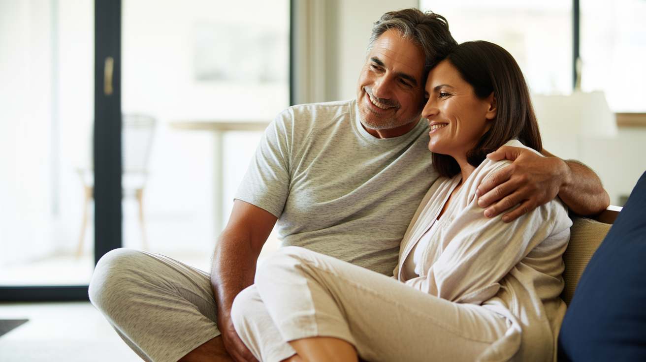 Pareja en casa disfrutando un momento de cercanía